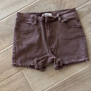 Zena Chocolate Frayed Hem Jean Shorts